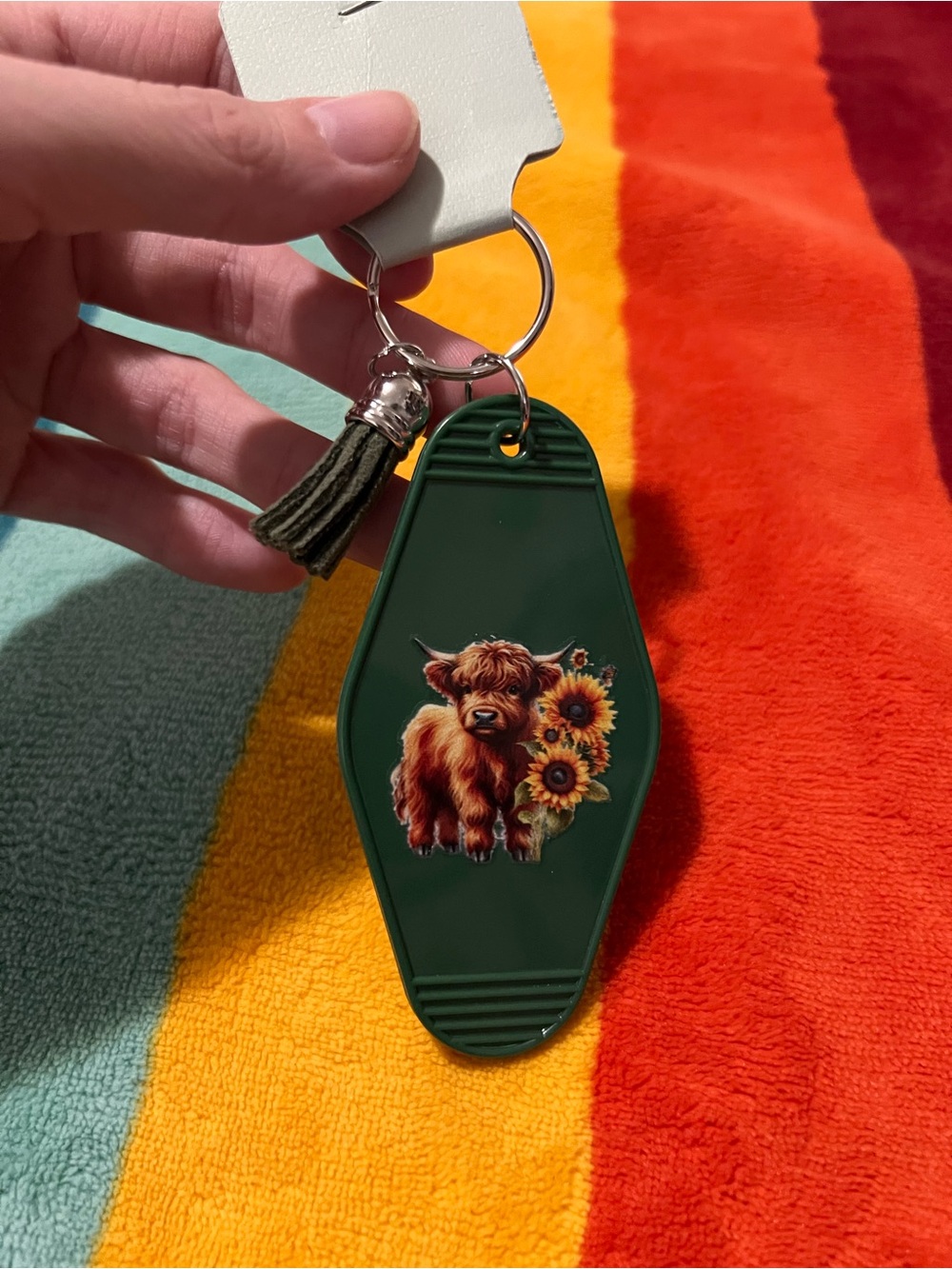 Sunflower Highland Cow Keychain 🌻